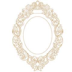 Golden oval vintage border frame engraving with retro ornament pattern in antique baroque style decorative design. Vector.