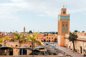 roof views of marrakech old medina city, morocco