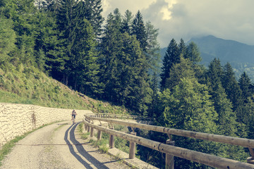 Attractive female cyclist tackling a steep road.