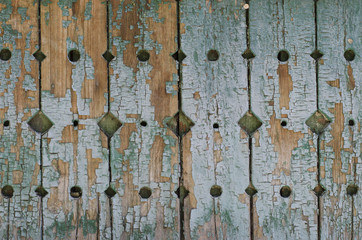 Old board with blue cracked paint. vintage texture