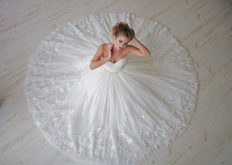 portrait of beautiful blonde bride with fashion hairstyle and make-up