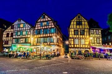 Panorama of the colorful town of France in the Alsace region Colmar