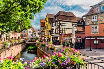 Old houses and canal, Colmar, France - obrazy, fototapety, plakaty