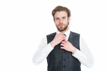 gentleman or man or serious gentleman in waistcoat and tie