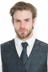 businessman, bearded man or serious gentleman in waistcoat and tie