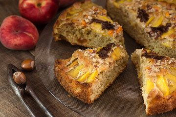 cake with peach and hazelnut grain