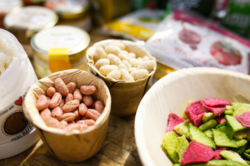 Natural vegetarian food in plates