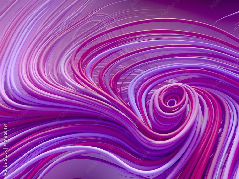 Poster interlacing abstract blue and pink curves. 3d rendering