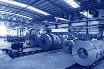 Cold rolled steel strip in the workshop