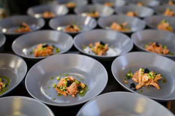 Many identical tasty dishes for a banquet