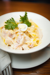 Delicious Carbonara paste with egg