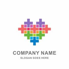 Heart Love Cross Medical Pharmacy Safety Care Hospital Clinic Business Company Stock Vector Logo Design Template 