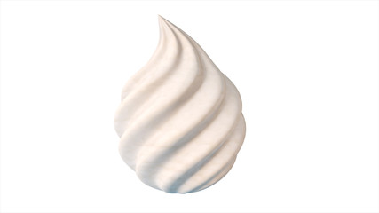 Whipped cream on white isolated background 3d illustration