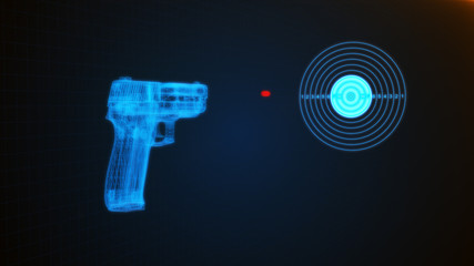 3d illustration of a pistol shooting at a target