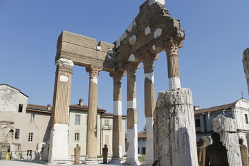 Ruins of the roman temple called Capitolium or Tempio Capitolino in Brescia in italy