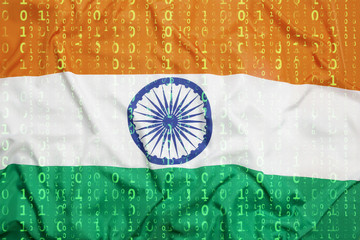 Binary code with India flag, data protection concept