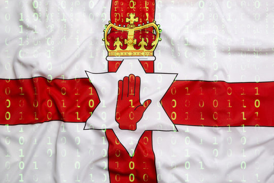 Binary code with Northern Ireland flag, data protection concept