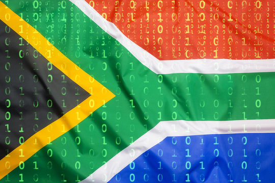 Binary code with South Africa flag, data protection concept