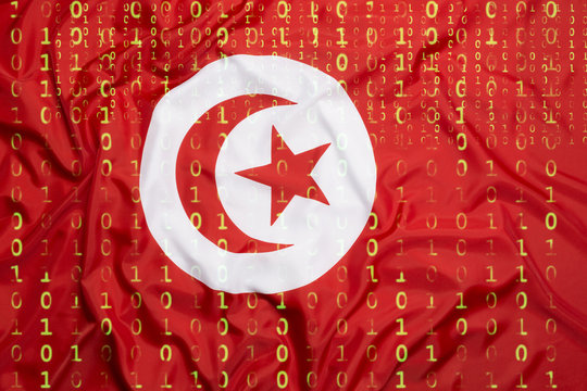 Binary code with Tunisia flag, data protection concept