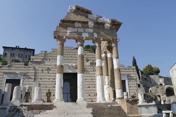Ruins of the roman temple called Capitolium or Tempio Capitolino in Brescia in Italy