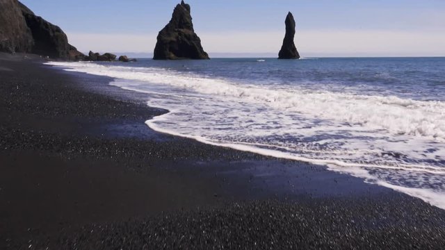 Black sand on Reynisfjara beach near Vik, Icealnd