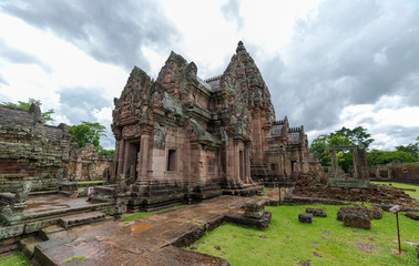 Fototapeta na wymiar Panomrung stone castle, ancient historic travel place in Buriram province of Thailand