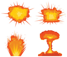 Four types of explosions vector icon