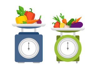 Kitchen scales with vegetables