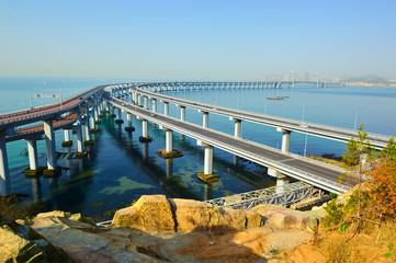 The Dalian Xinghai bay cross - sea bridge - obrazy, fototapety, plakaty