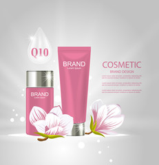 Design Poster for Cosmetics Product Advertising with Magnolia Flowers