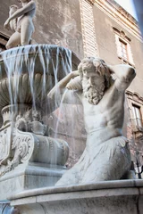 Papier Peint photo autocollant Fontaine Landmarks of Catania, Sicily: closeup view of the Amenano fountain by the main Dome Square