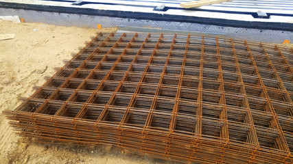 Reinforcement metal framework for concrete pouring. Ready for filling