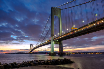 Verrazano-Narrows bridge in Brooklyn and Staten Island, NYC after sunset