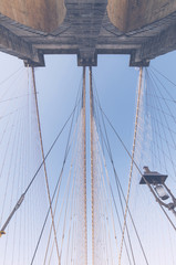 Brooklyn Bridge: symmetrical view of steel suspension wires