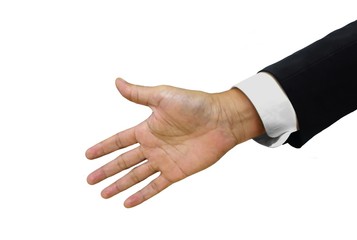 Obraz premium Open handshake isolated on white background
