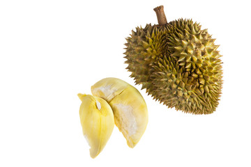 Fresh durian on white background, Durian mon thong is king of fruits.