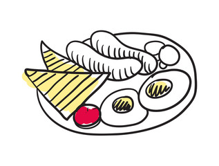 English breakfast hand drawn isolated icon. Great Britain culture element, patriotic vector illustration.