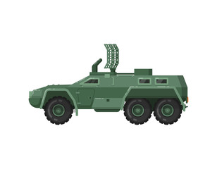 Modern armored vehicle isolated icon. Military technics object, army force heavy equipment, armored corps machinery vector illustration in flat design.