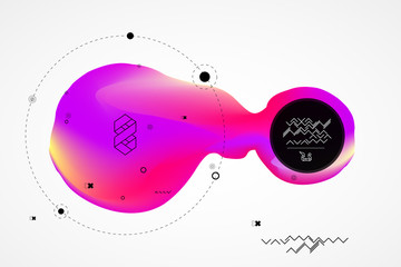 Marble trendy illustration backgrounds, placards with abstract liquid bubbles shapes, 80s memphis geometric style flat and 3d design elements. Retro art for covers, banners, flyers and posters.