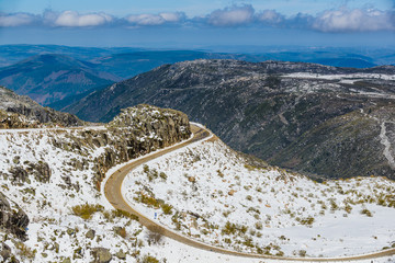 Landscape with snow in the Serra da Estrela mountains. County of Guarda. Portugal
