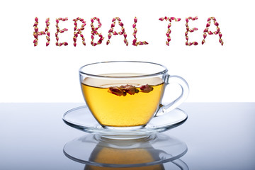 Glass cup of healthy herbal tea