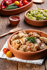 Roasted chicken meat pieces.