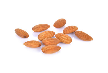 peeled almond seed on white background