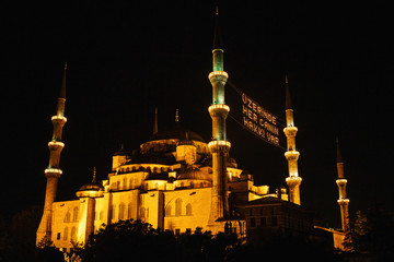 Fototapeta premium The famous Blue Mosque in Istanbul is also called Sultanahmet at night. Turkey.
