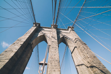 Brooklyn Bridge: brick tower & steel cable detail