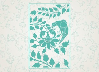 parrot, feathers ,wedding card design, royal India