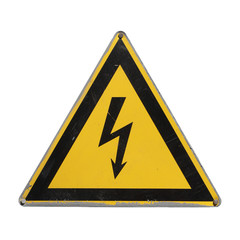 Sign high voltage. Warning danger. Yellow triangle. Isolated