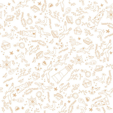 Simple doodle nautical seamless pattern
