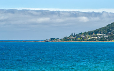 All shades of blue of the Pacific ocean.