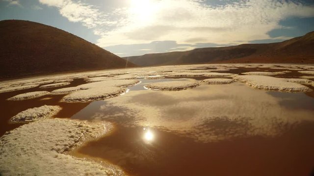 Panorama Meke Lake Ginger Salt Water With Reflections of Sky Sunny Day